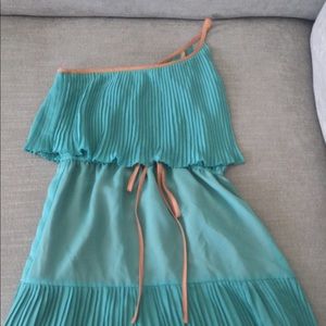 One shoulder green/teal mini dress